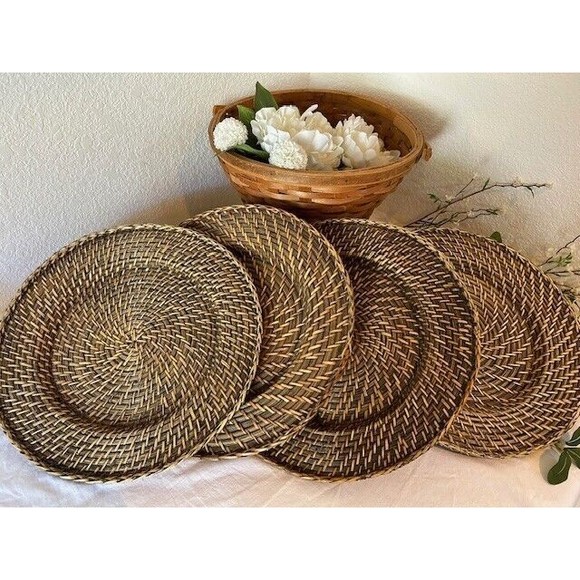 Unbranded Other - 4 New Wicker/Rattan Plate Chargers Boho Woven Plate Holders Table Decor MCM